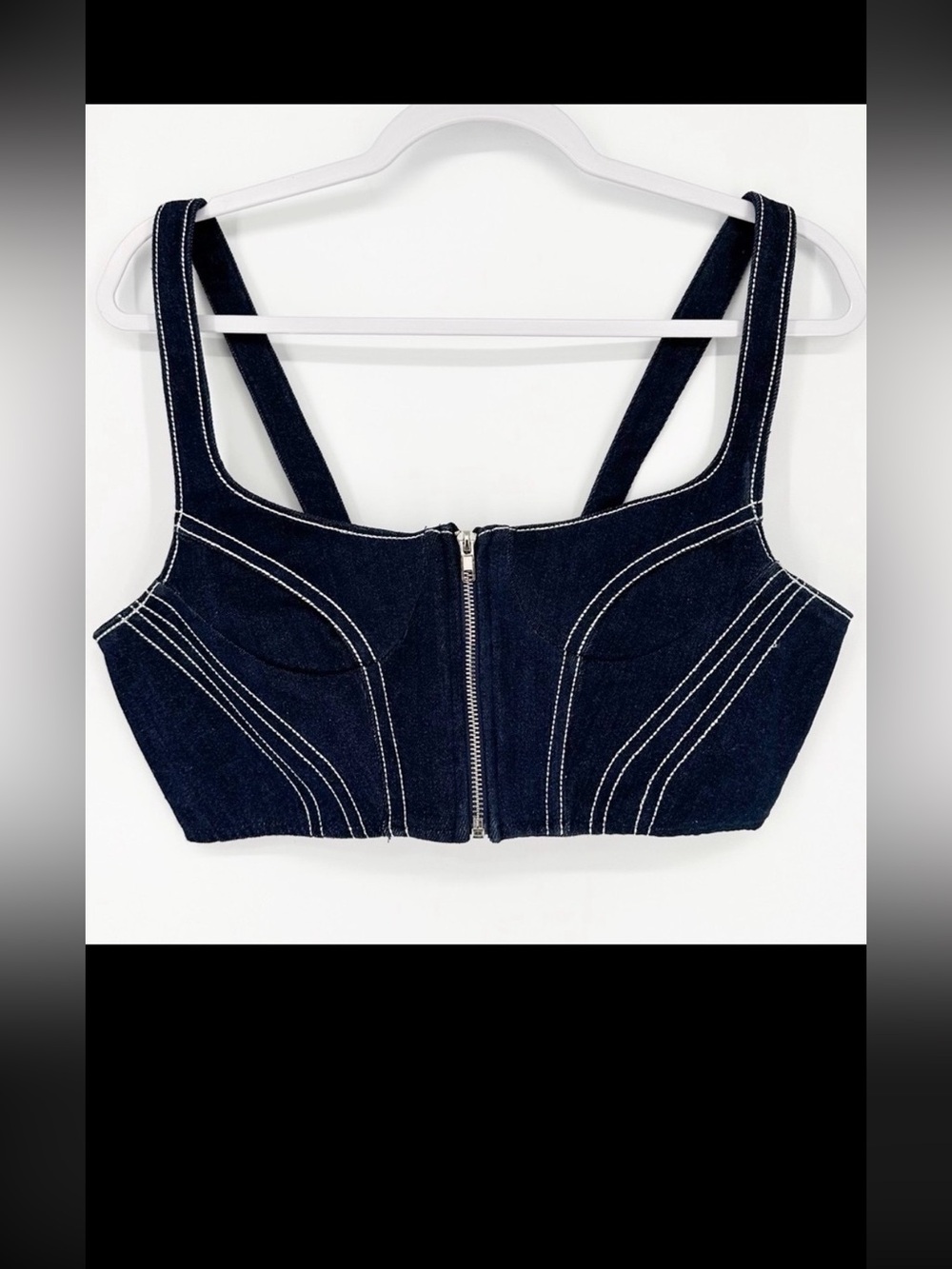 SHANE JUSTIN RUNWAY Top Stitched Denim Corset Crop Top Tank Size 2XL